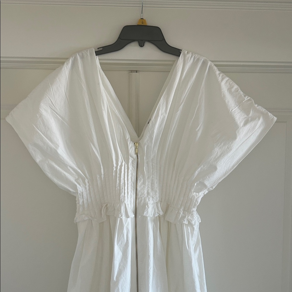 Anthropologie V-Neck Zip-Front Midi Dress White Cotton Dress Women’s Size M NEW - Picture 6 of 12